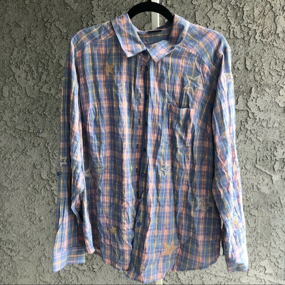 Torrid Pastel Plaid Gold Star Shirt